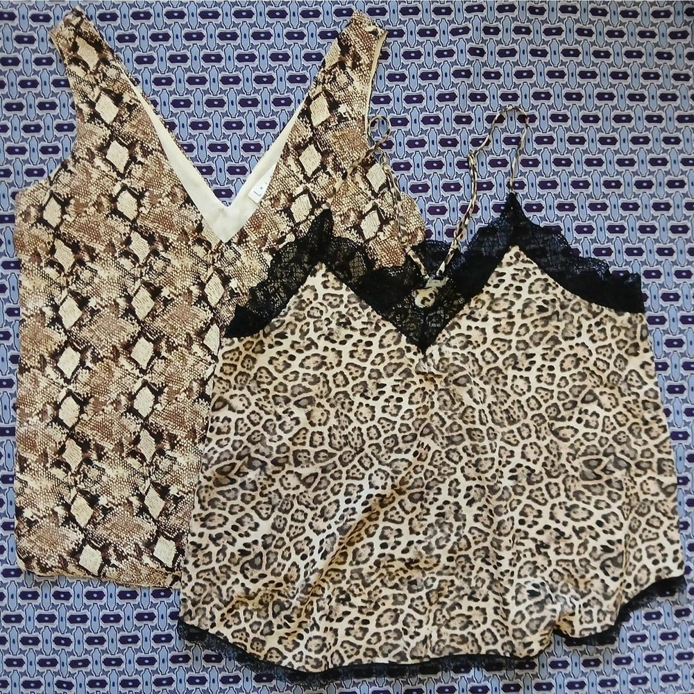 Lot of 2 Animal Print Sleeveless Blouses Leopard Snakeskin S M
